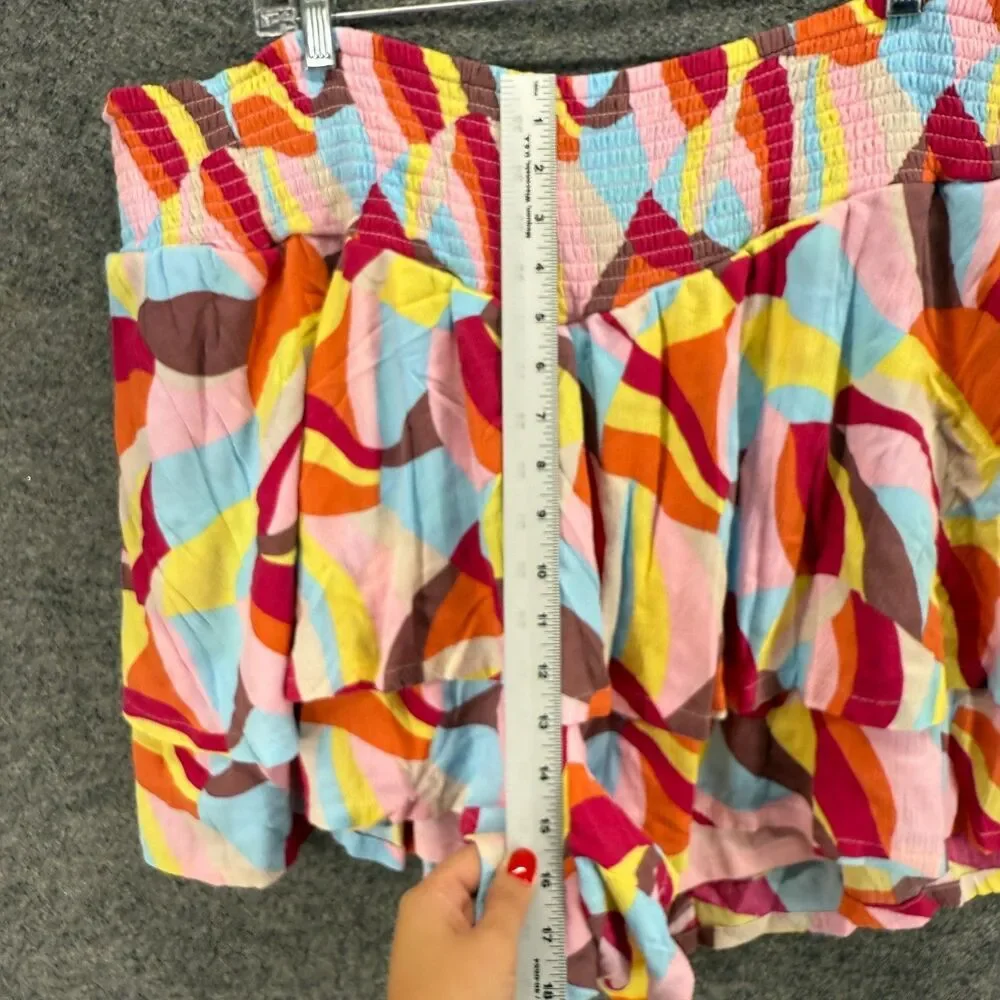 Torrid Shorts Women 4 Pink Geometric Chino Ruffle High Rise Elastic Waist Lined - Picture 5 of 9